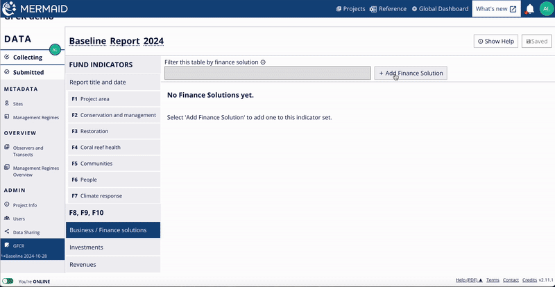 Add each business / finance solution in your GFCR Programme disaggregated by sector.